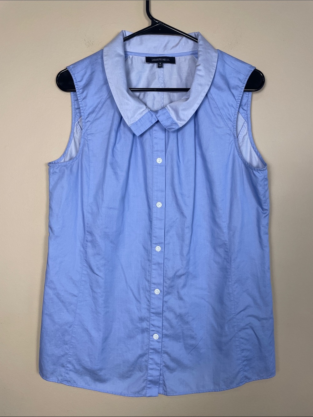 Lafayette 148 Women’s Chambray Light Blue Oversized Collar Button-Up SS Shirt